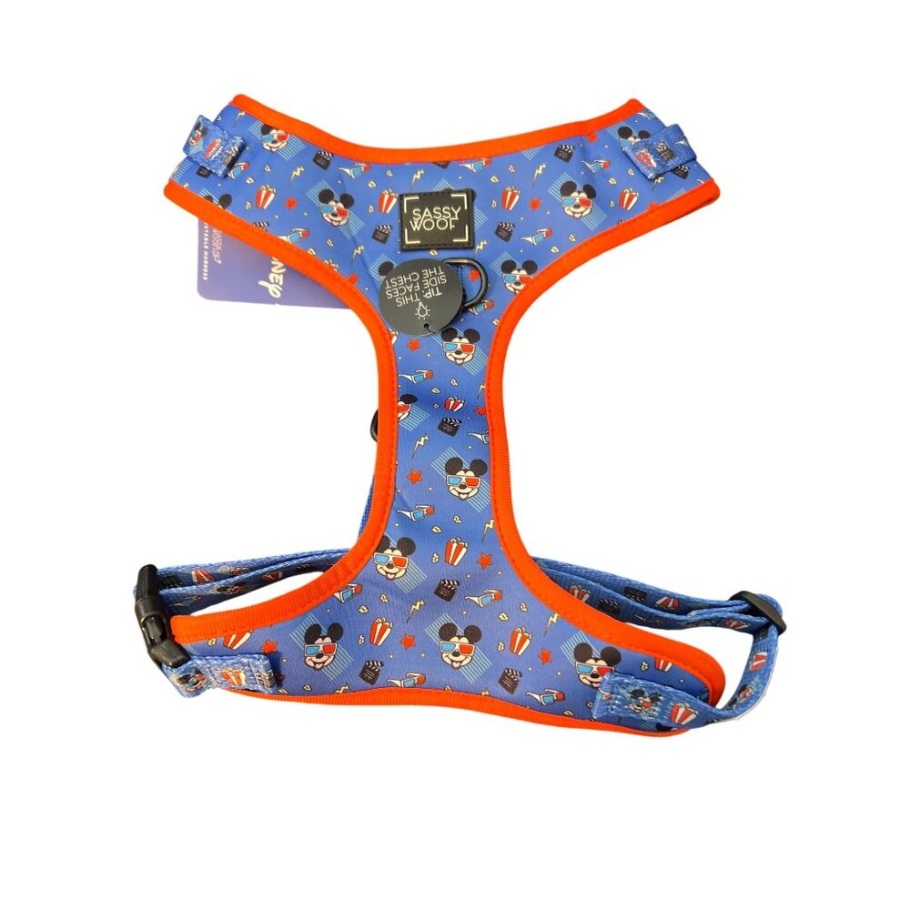 Disney Sassy Woof Adjustable Dog Harness Mickey Mouse Blue Red Popcorn Sz L NWT